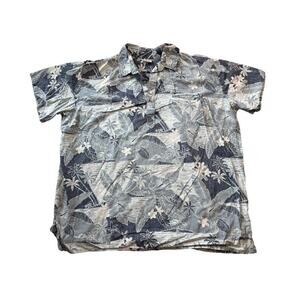 Go Barefoot Hawaiian Print shirt size 3XL TALL; Short Sleeves; Blue & Cream